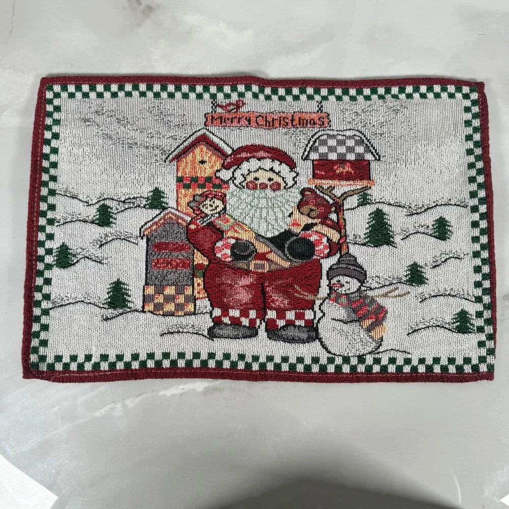 Set of 4 Merry Christmas Tapestry Placemats Santa Snowman Gifts Holiday‎ Festive